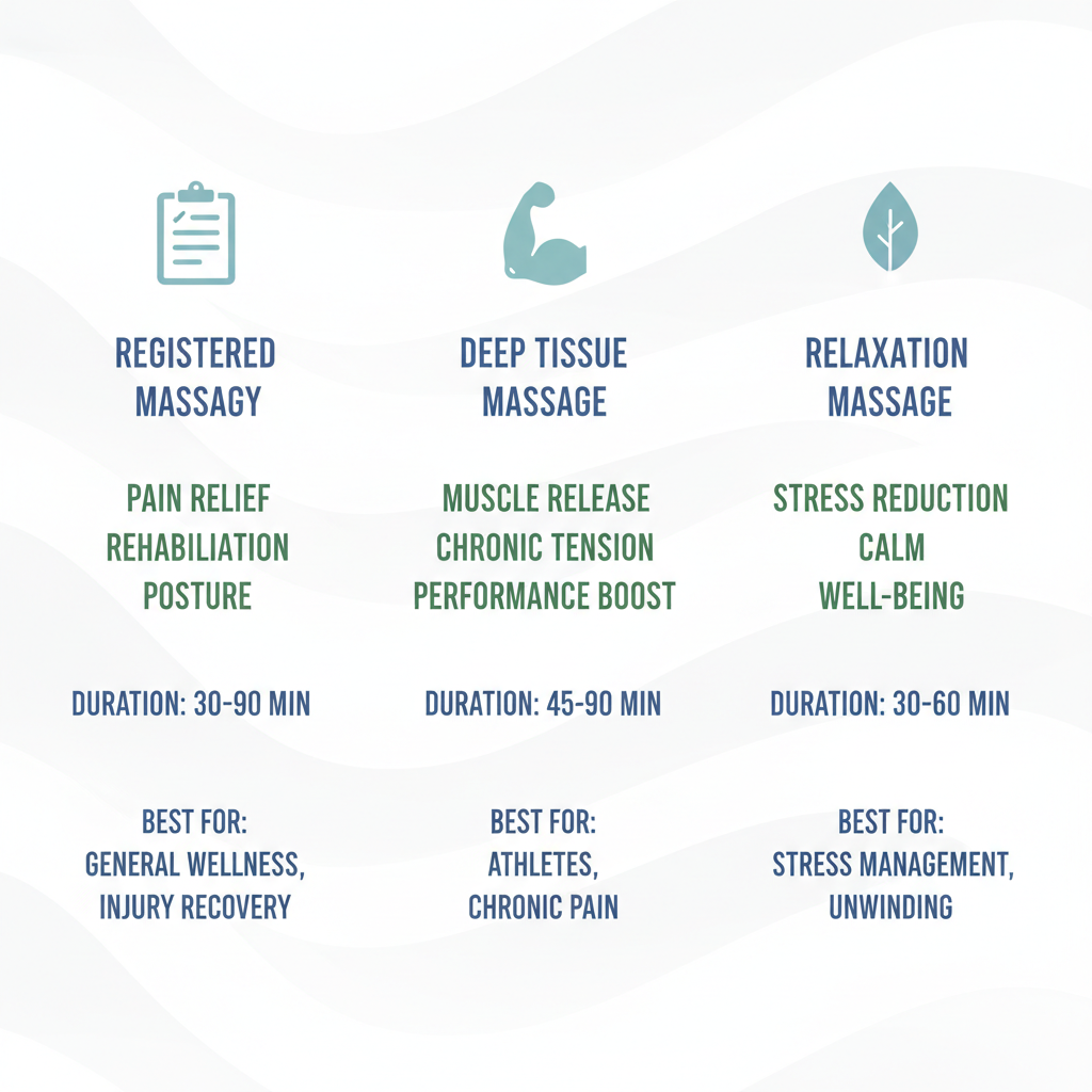 Infographic comparing three types of massage therapy available in Coquitlam