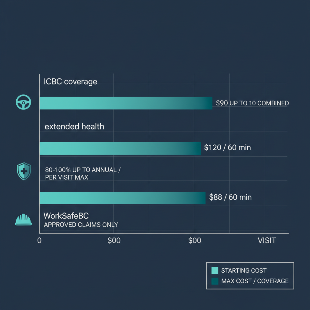 Horizontal bar chart illustrating costs and insurance coverage for massage therapy in Coquitlam