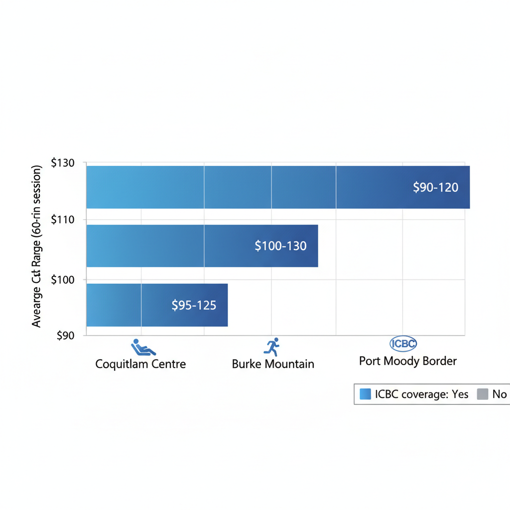 Bar chart comparing average RMT service costs and ICBC coverage in Coquitlam neighborhoods