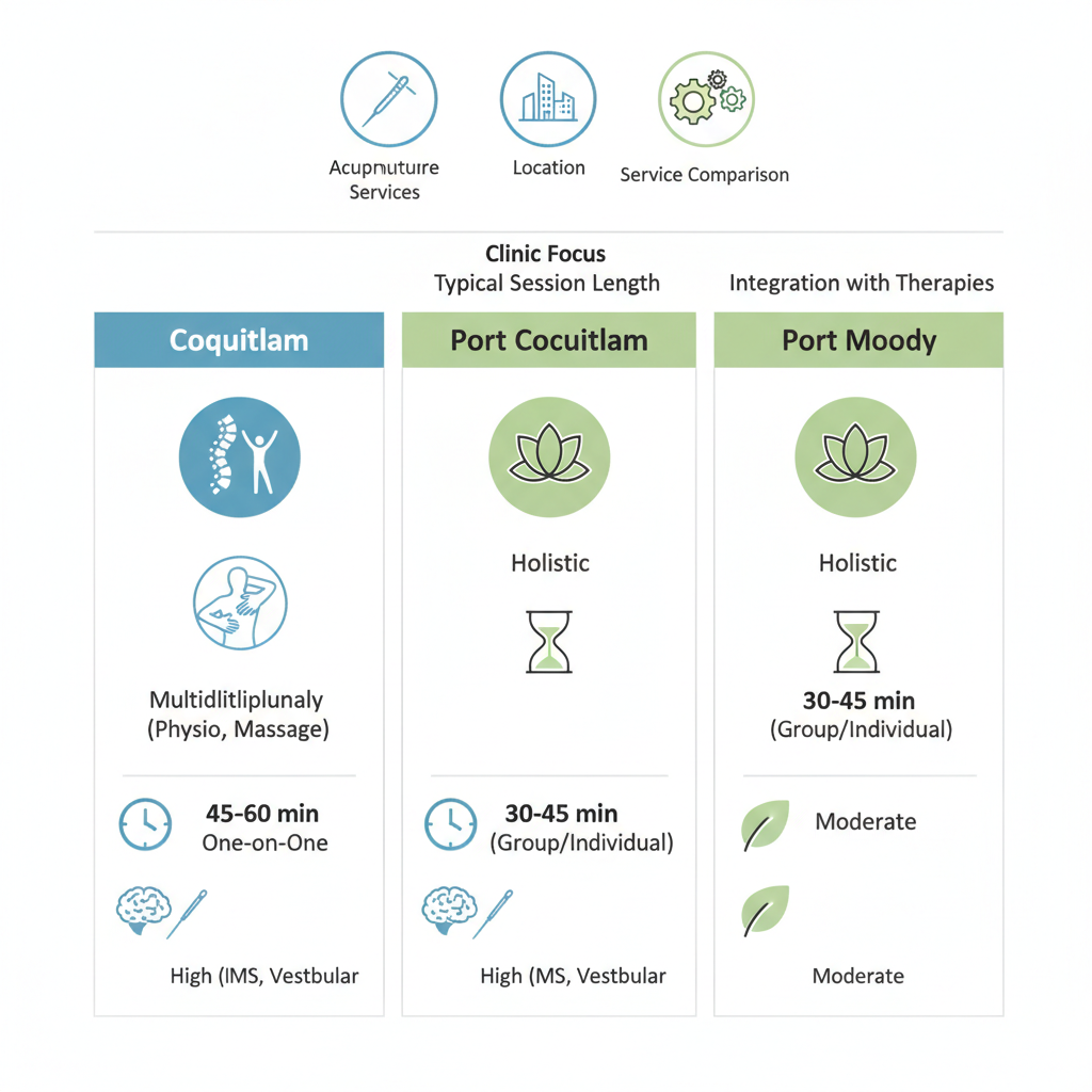 Infographic showing comparisons of acupuncture services in Coquitlam area clinics
