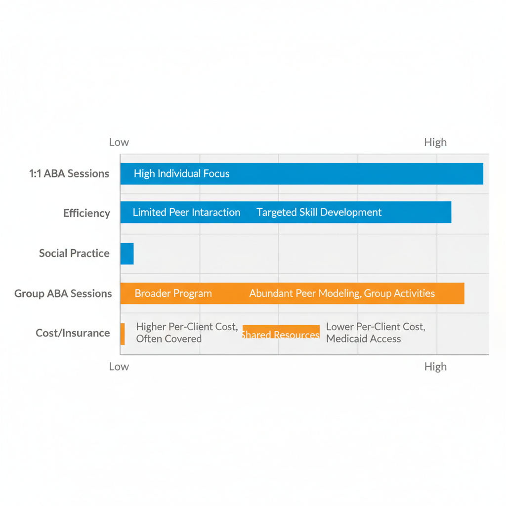 Bar chart comparing individual and group ABA therapy sessions in school environments for autism services