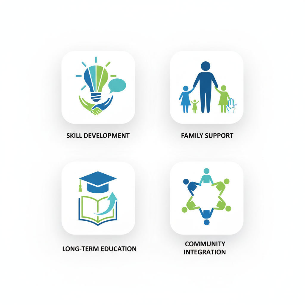 Grid of icons depicting key ABA therapy benefits