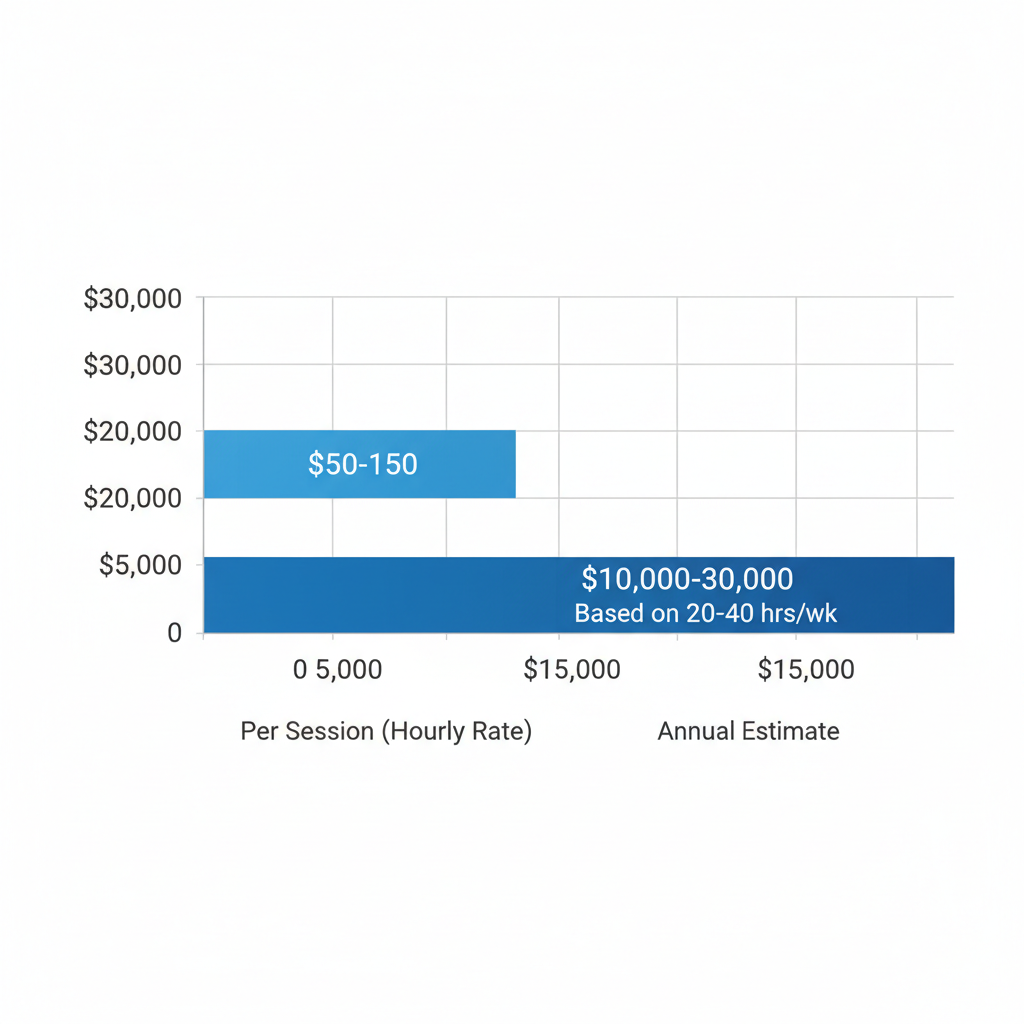 Bar chart illustrating per-session hourly rates and annual estimates for ABA therapy costs in Missouri