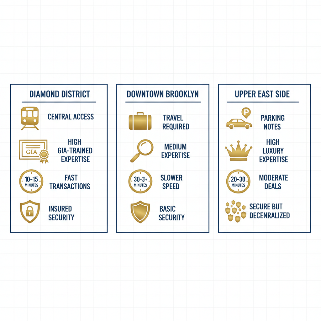 Infographic comparing key cash-for-gold areas in New York City