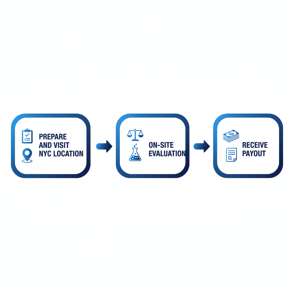 Horizontal process flow illustrating the three-step selling process for gold coins at a NYC precious metals dealer