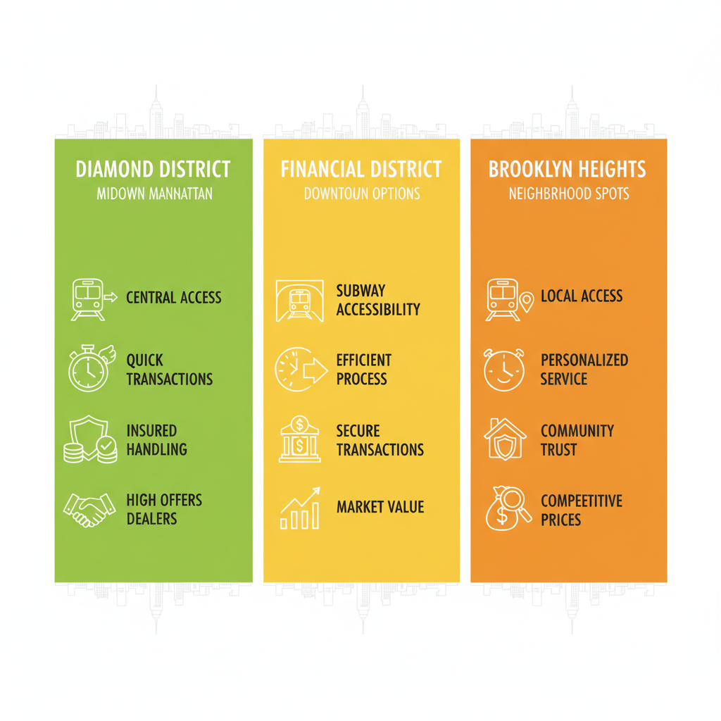 Infographic comparing Diamond District, Financial District, and Brooklyn Heights