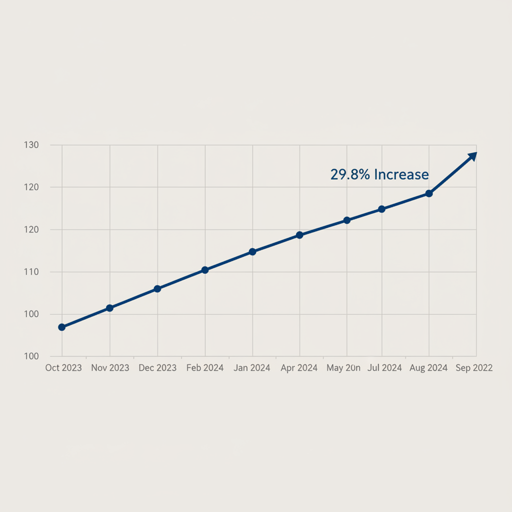 Line chart showing U.S. import gold price trends from October 2023 to September 2024 with 29.8% increase