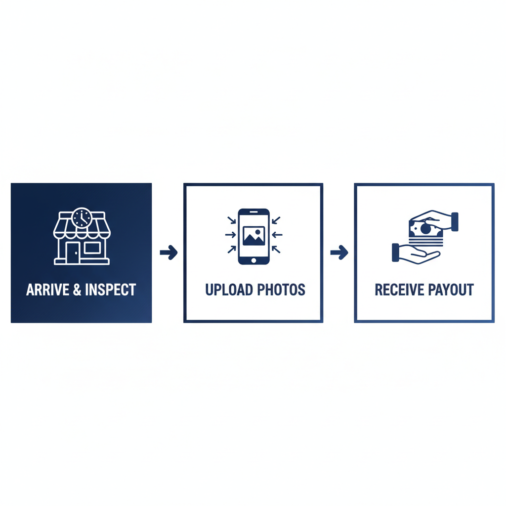 Horizontal process flow diagram illustrating the three steps for selling a Rolex at The Precious Metals Group in NYC: arrive and inspect, upload photos, receive payout.