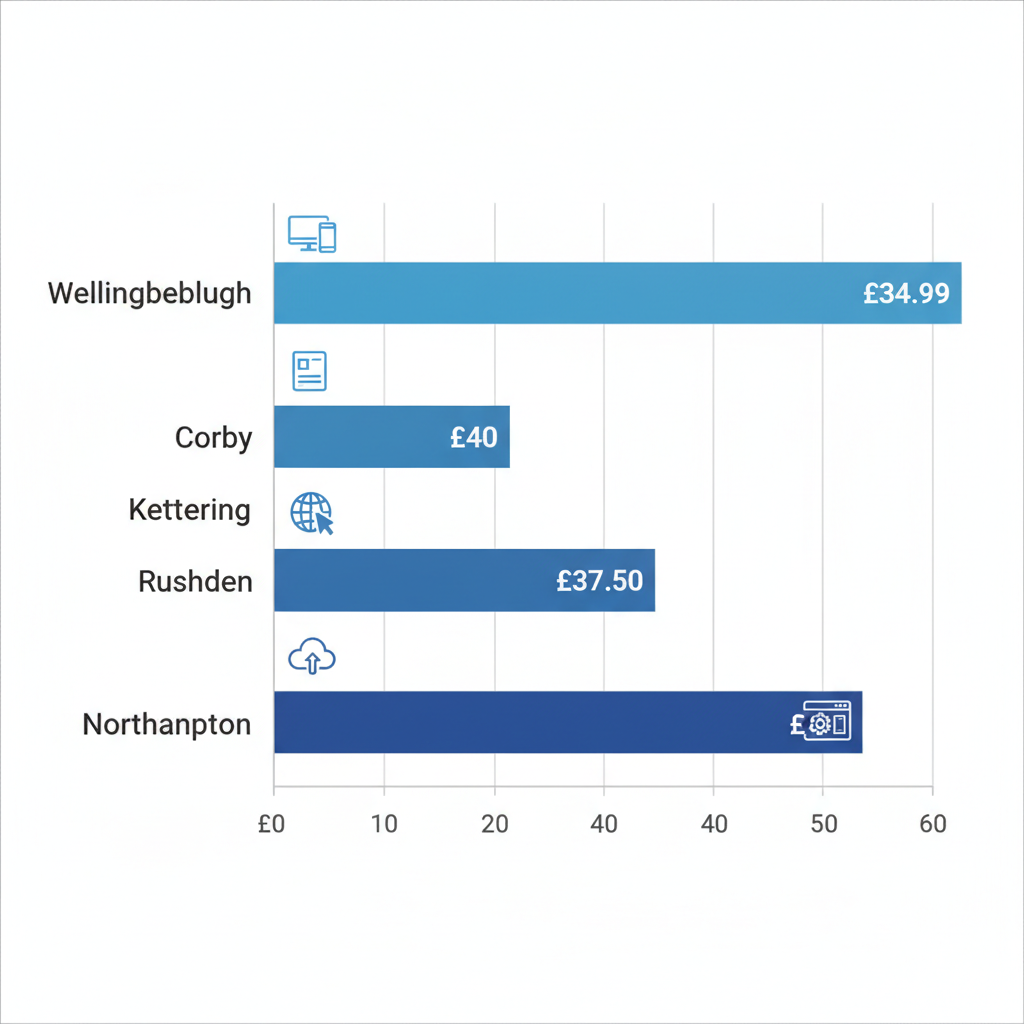 Web Design Wellingborough 1 Horizontal bar chart comparing affordable web design pricing in Wellingborough and neighboring Northamptonshire towns