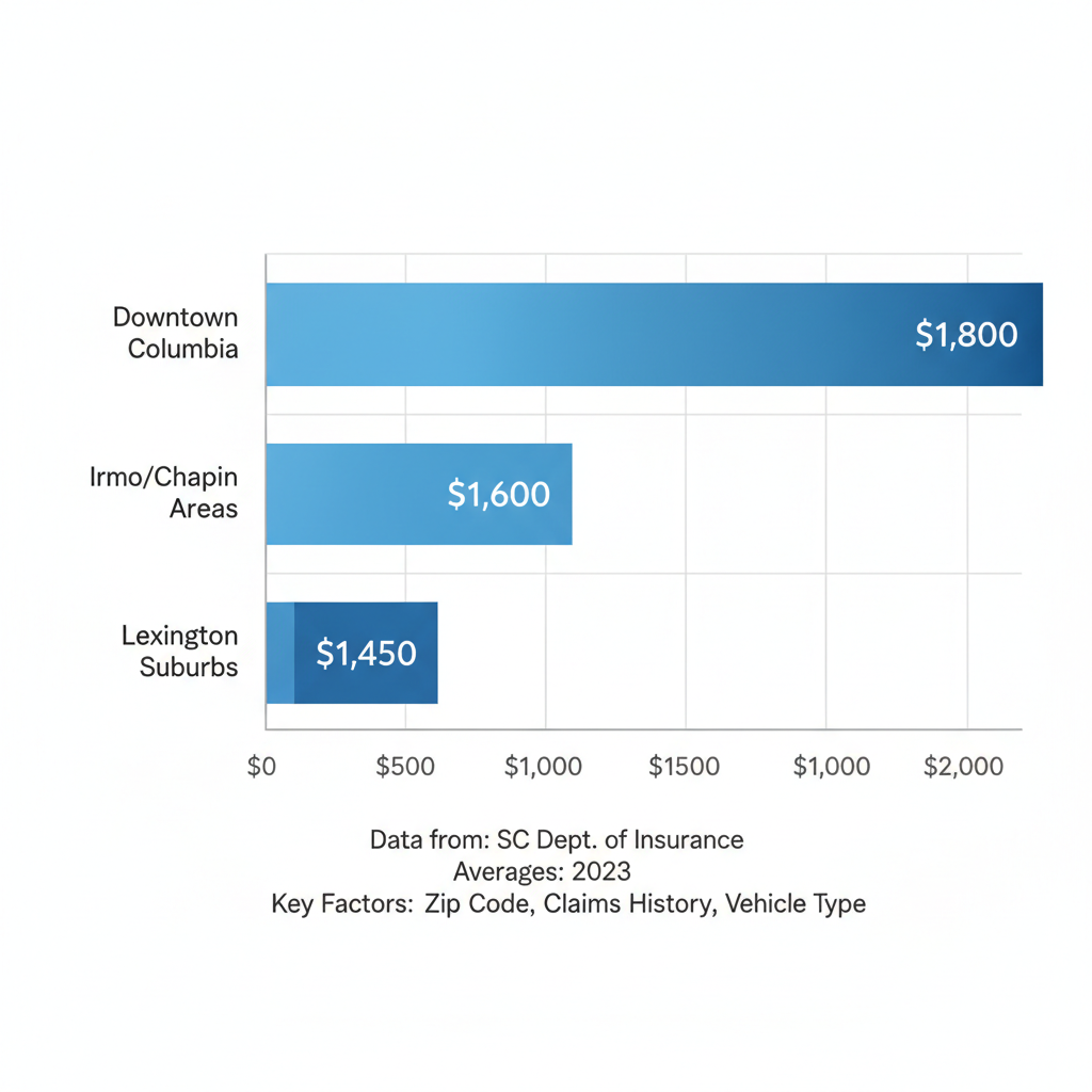 Horizontal bar chart comparing average car insurance premiums in Columbia SC neighborhoods