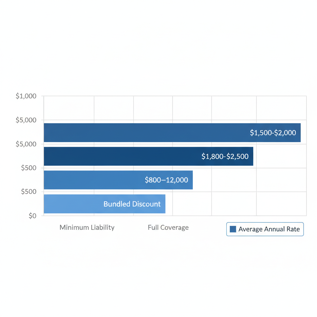 Horizontal bar chart displaying average annual car insurance rates in Columbia, South Carolina for various coverage types