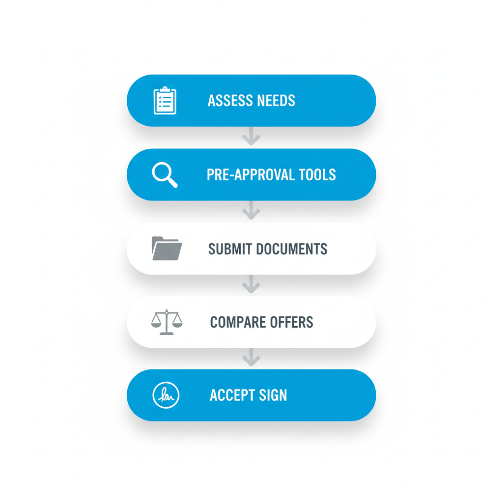 Vertical process flow diagram illustrating five steps to secure a personal loan in Canada with icons and labels.