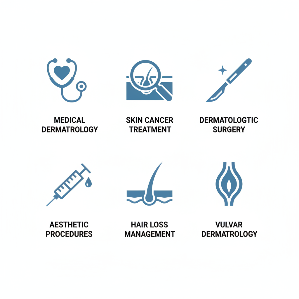 Grid of icons representing key dermatology services available in Tampa