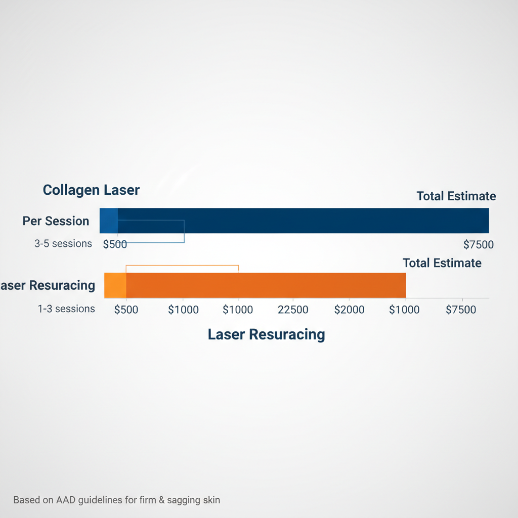 Bar chart comparing costs of collagen laser treatments and laser resurfacing in Florida, with average and total session estimates.