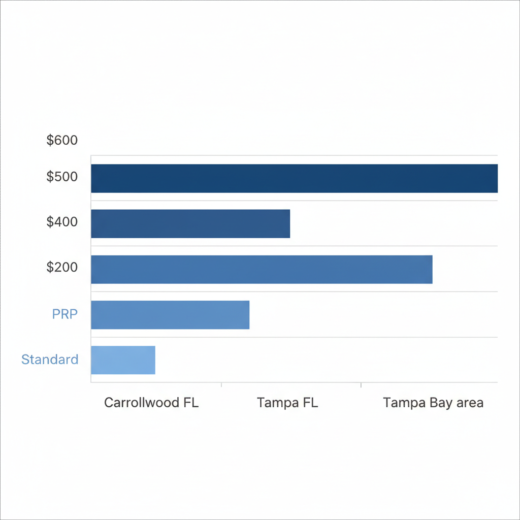 Horizontal bar chart comparing microneedling treatment costs across Tampa Bay locations including standard, PRP, and RF options in USD ranges.