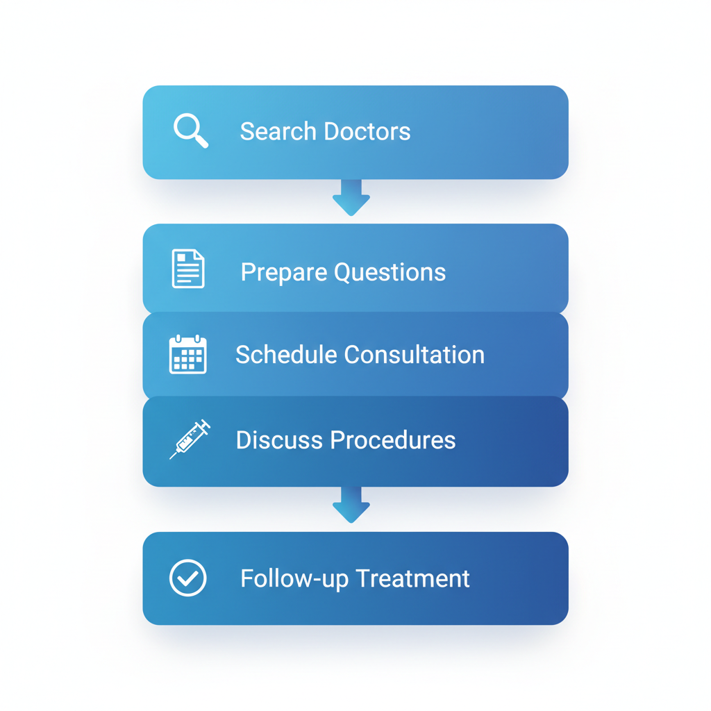 Vertical process flow diagram illustrating five steps to start cosmetic dermatology services in Hillsborough County with icons and labels.