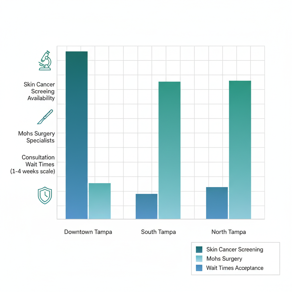 Bar chart comparing dermatology services availability and ratings in Tampa neighborhoods