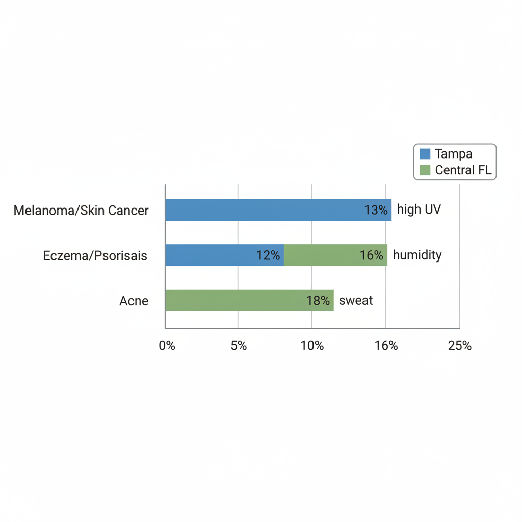 Horizontal bar chart illustrating skin condition prevalence in Tampa and Central Florida regions