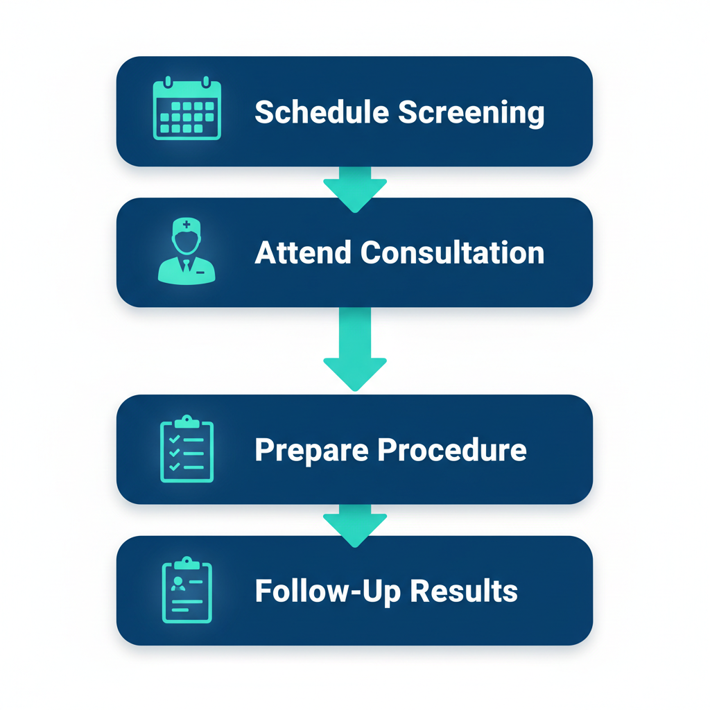 Vertical diagram showing four steps to start Mohs surgery treatment including scheduling, consultation, preparation, and follow-up at Indigo Dermatology Tampa.