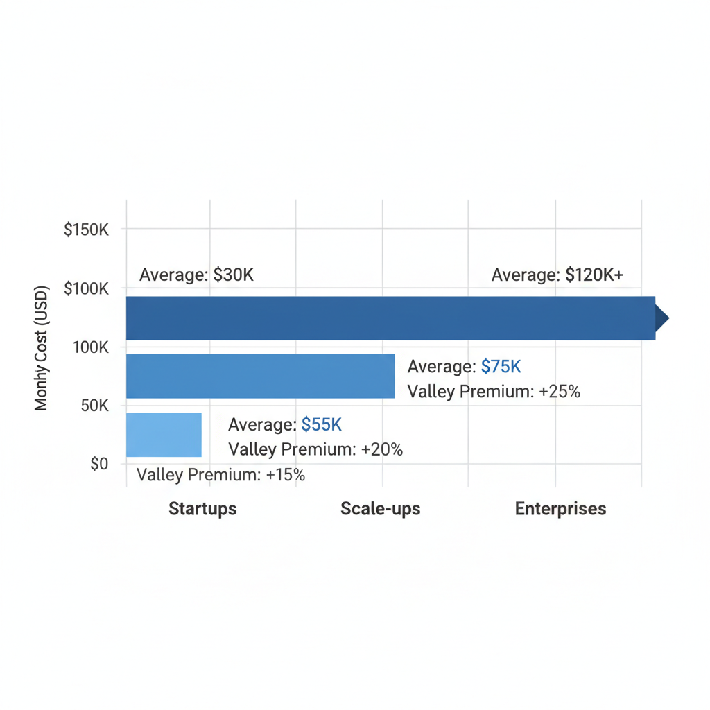 Bar chart illustrating varying hiring costs for B2B SaaS marketing firms in Silicon Valley by firm type