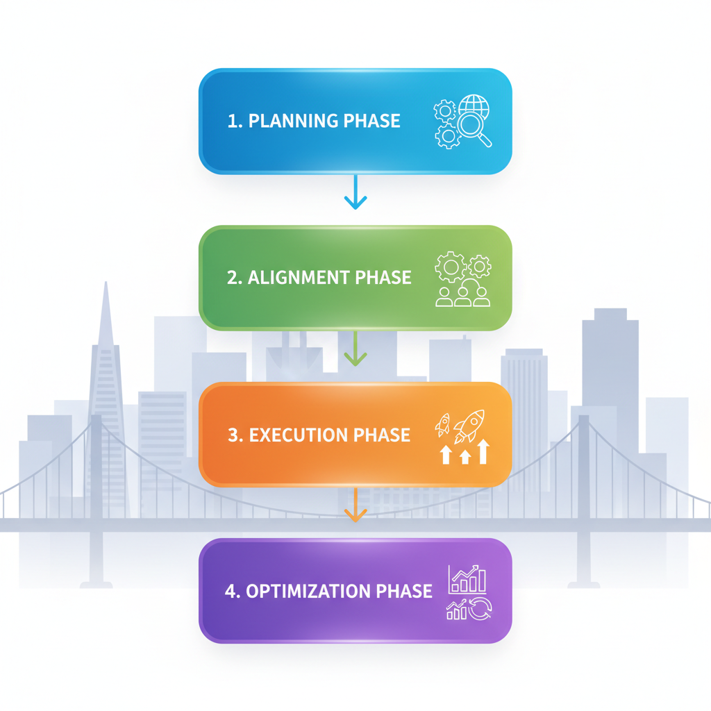Vertical process flow diagram showing key phases of building scalable GTM systems for B2B SaaS.