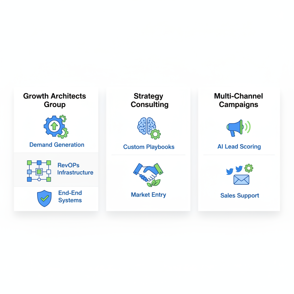 Infographic comparing top GTM providers in San Francisco with service icons and minimal labels