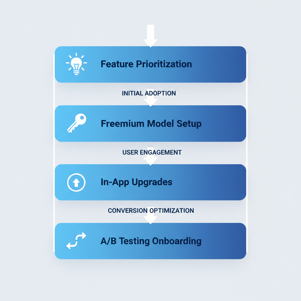 Vertical process flow diagram illustrating four key steps for Product-Led Growth in B2B SaaS startups