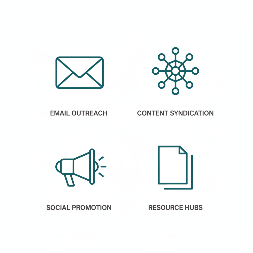 Grid of four icons showing email marketing, LinkedIn outreach, paid ads, and content syndication for B2B demand generation