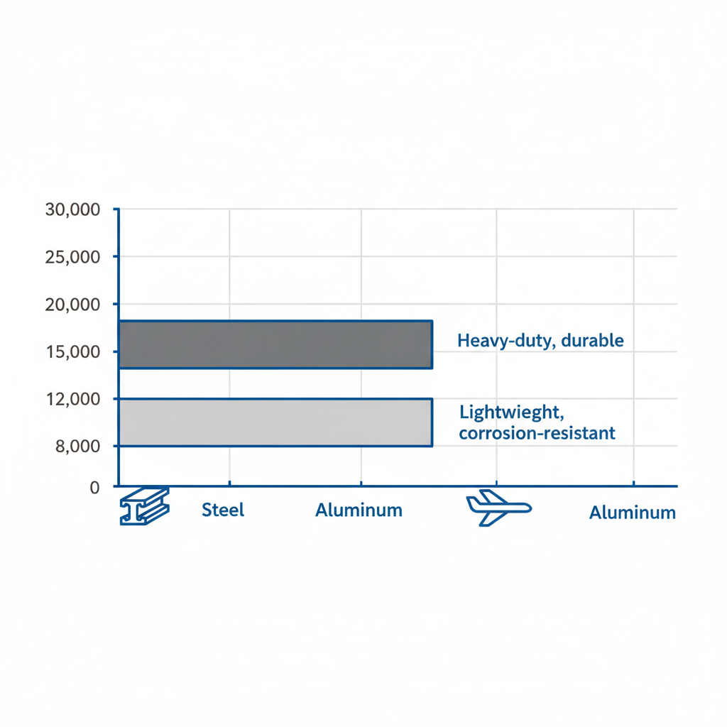 Horizontal bar chart comparing yard ramp costs for steel and aluminum materials with icons and labels