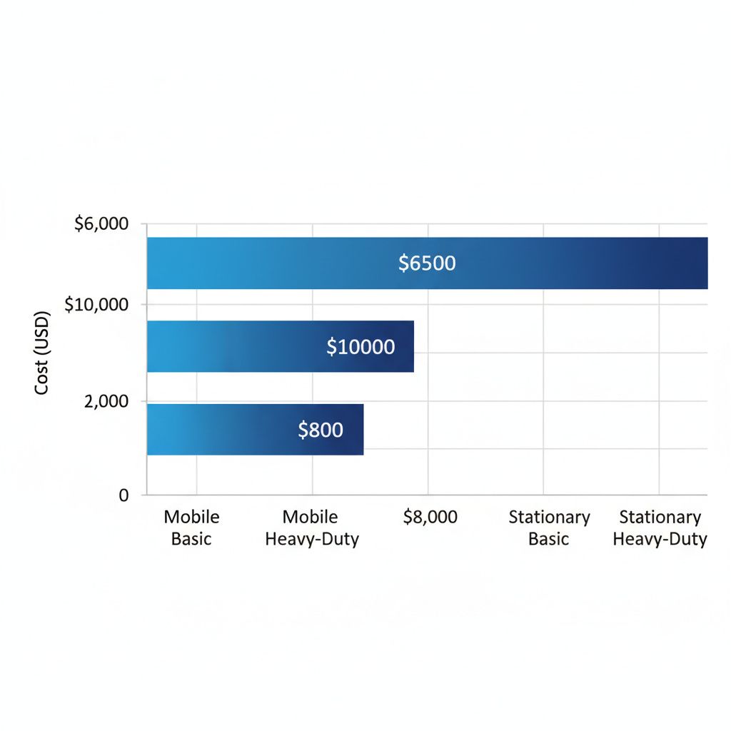 Horizontal bar chart of average costs for used yard ramps by type and capacity in USD.