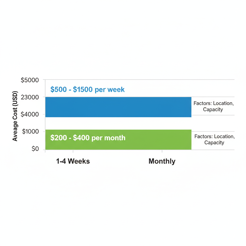 Horizontal bar chart comparing short-term and monthly yard ramp rental costs with ranges and influencing factors like location and capacity.