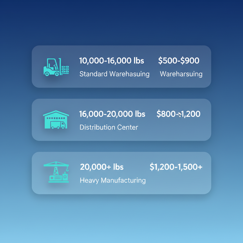 Infographic showing yard ramp rental capacities, costs, and industrial use cases in three sections.