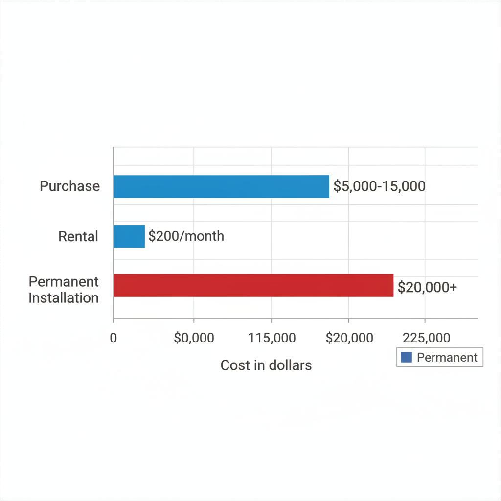 Horizontal bar chart showing cost comparison between temporary and permanent loading dock ramps across purchase, rental, and installation categories