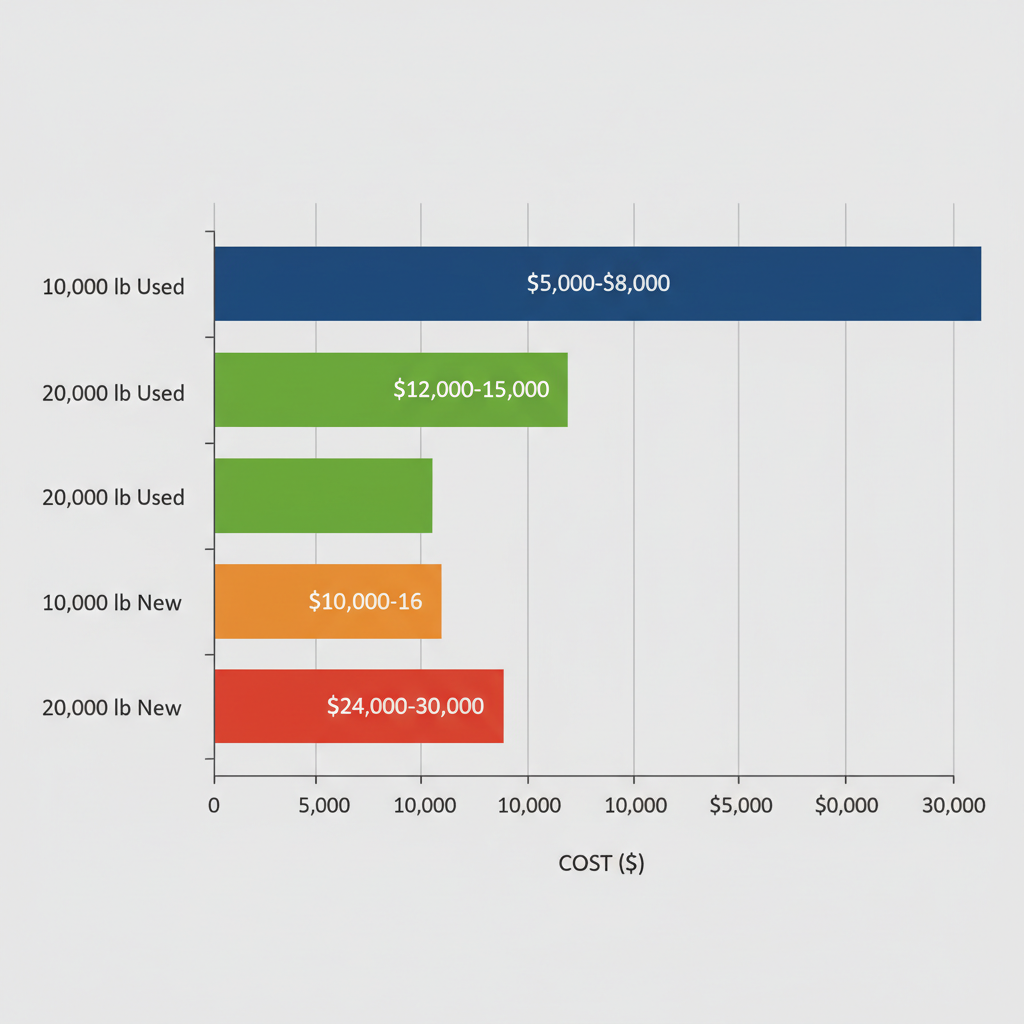 Horizontal bar chart comparing costs of used and new mobile yard ramps by capacity.