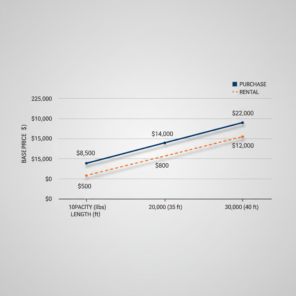 Line chart of yard ramp pricing by capacity levels including purchase and rental options.