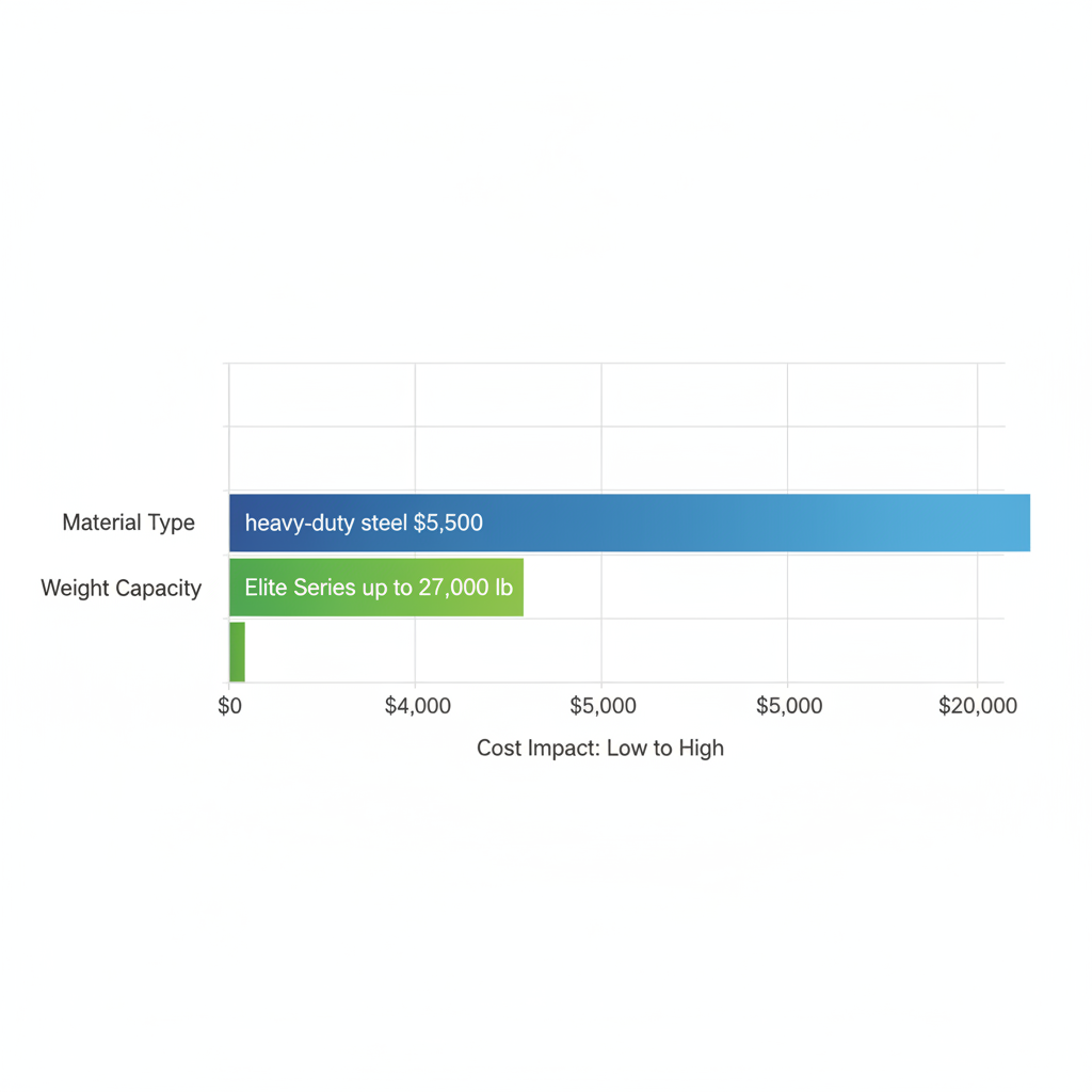 Horizontal bar chart of yard ramp pricing factors including material type and weight capacity with cost ranges.