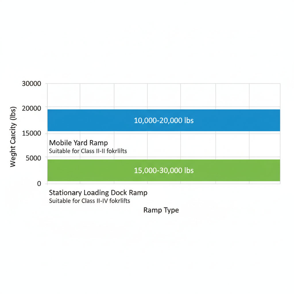 Horizontal bar chart comparing weight capacities of mobile and stationary forklift dock ramps
