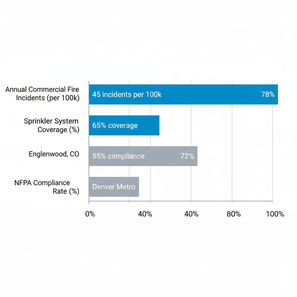 Horizontal bar chart comparing fire safety metrics like incidents, coverage, and compliance between Englewood and Denver Metro areas