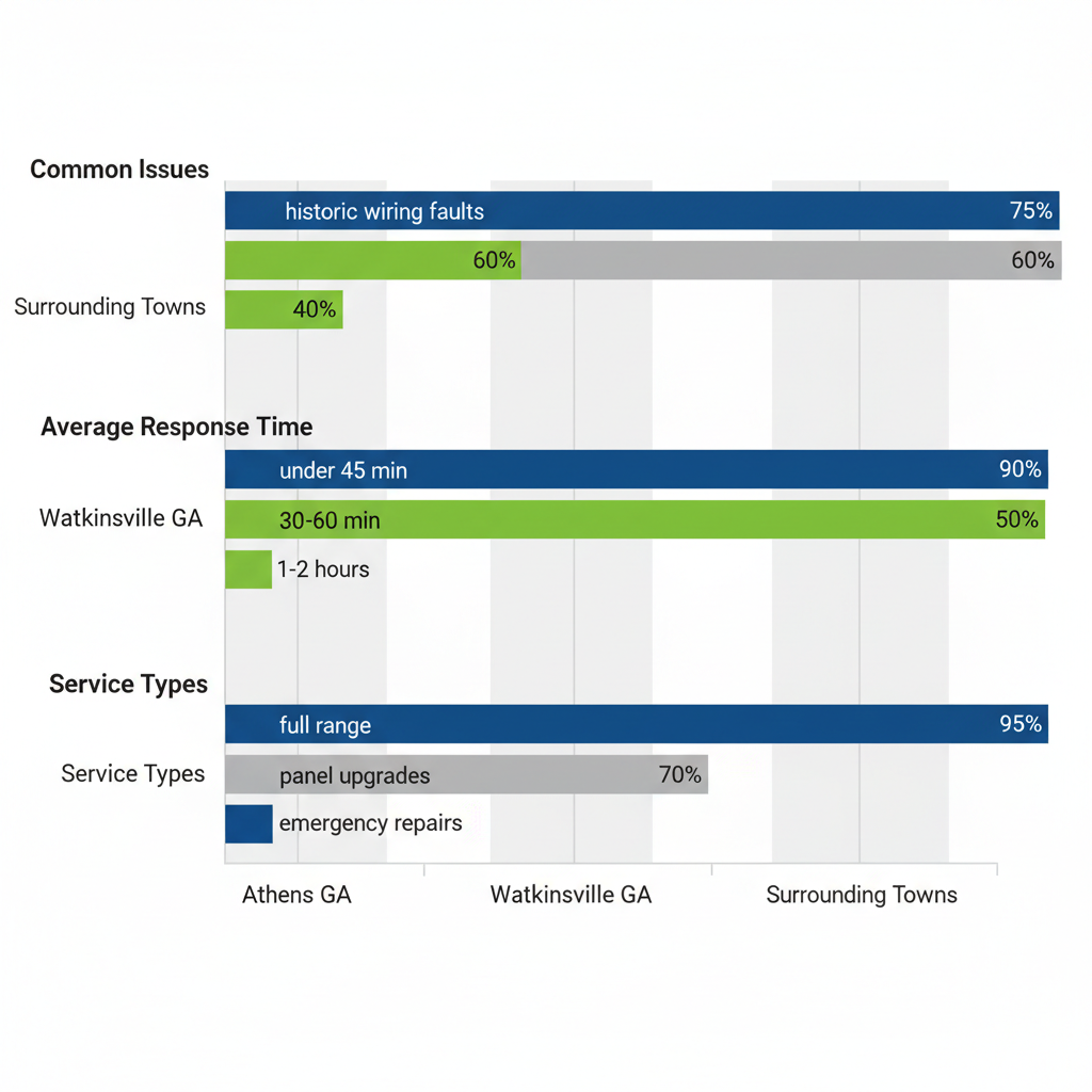 Horizontal bar chart comparing electrical service coverage across Athens, Watkinsville, and surrounding areas with safety metrics