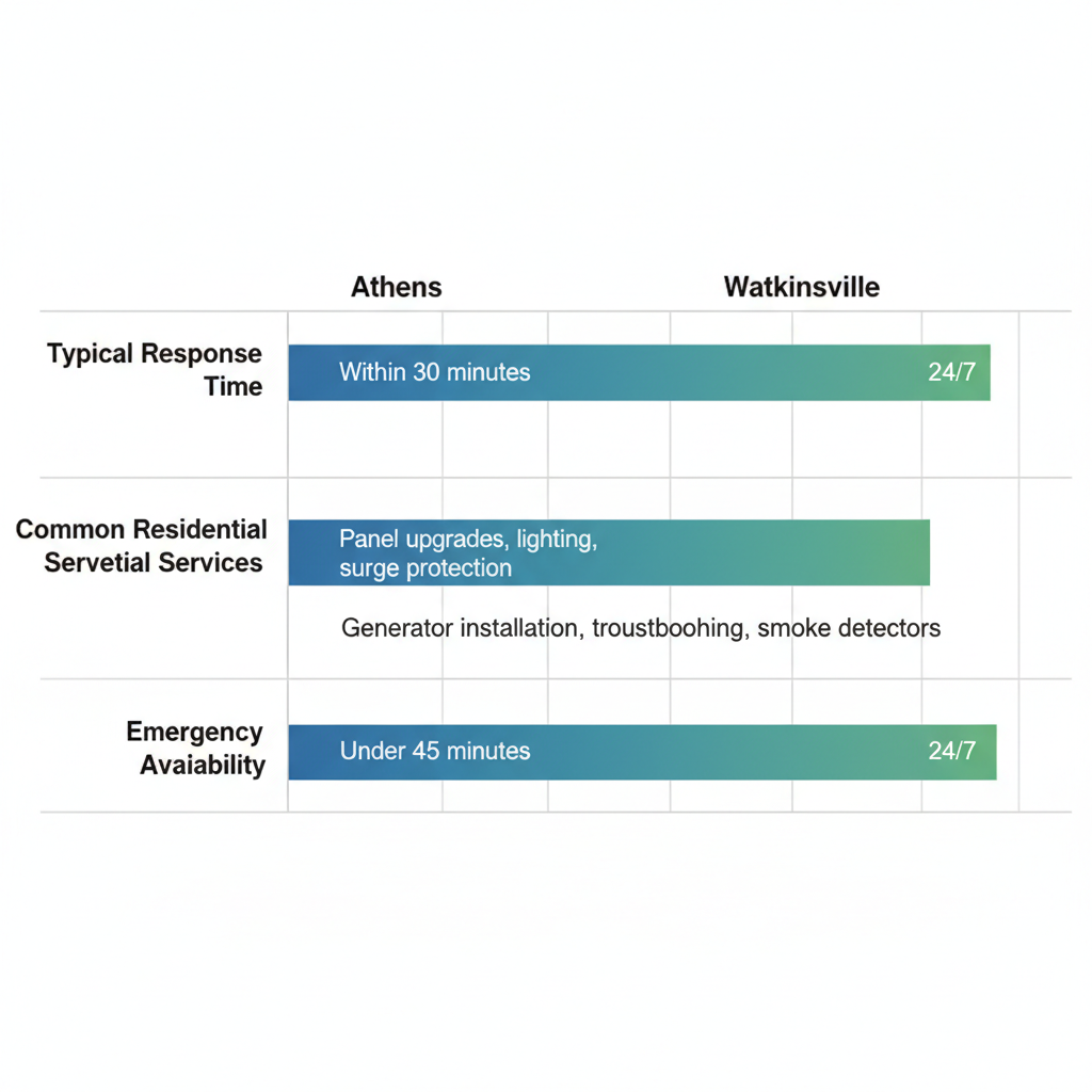 Horizontal bar chart comparing electrical service aspects in Athens and Watkinsville areas