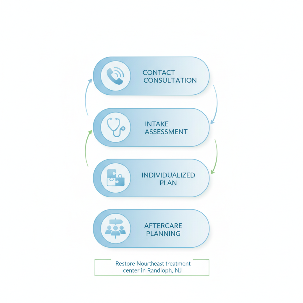 Vertical process flow diagram illustrating recovery steps at Restore Northeast