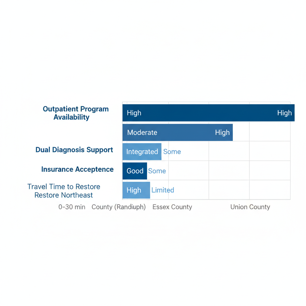 Horizontal bar chart showing comparison of addiction treatment access in Morris, Essex, and Union Counties of New Jersey