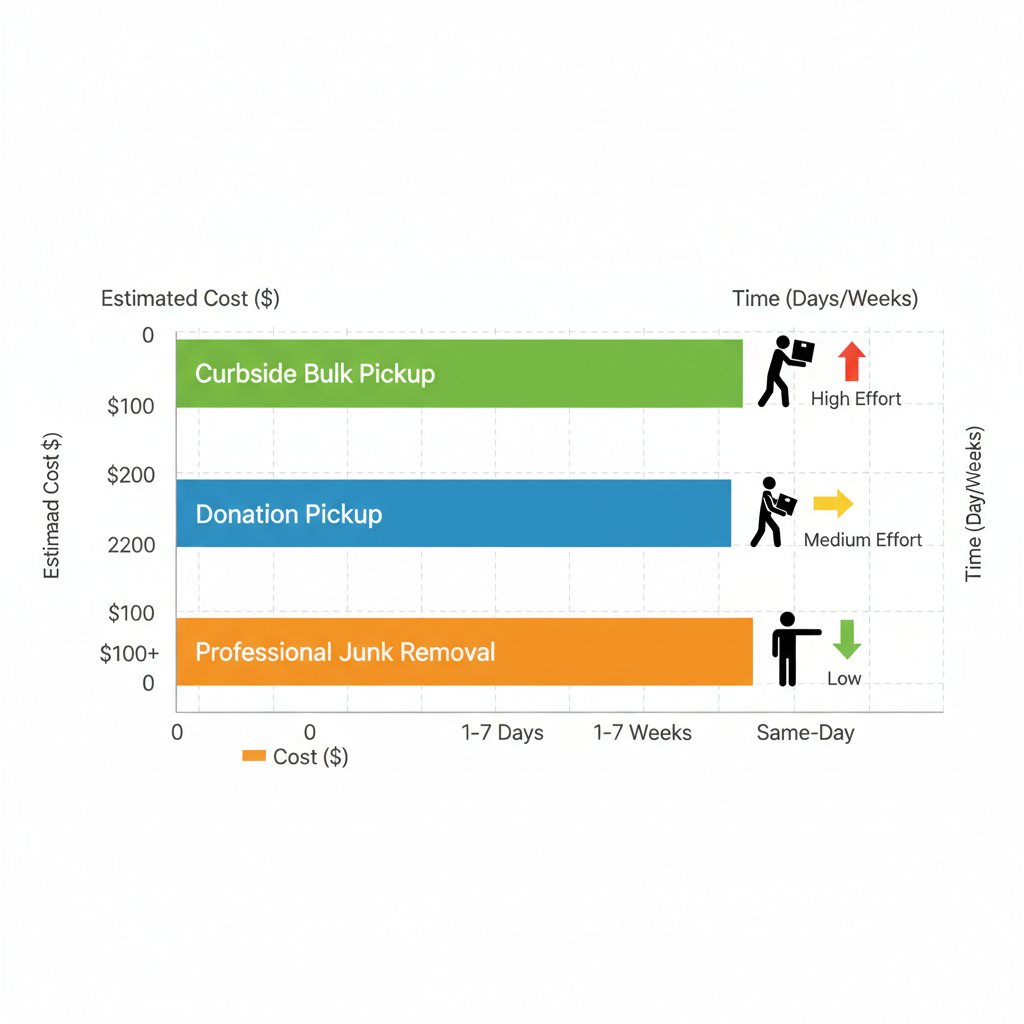 Horizontal bar chart comparing furniture disposal methods in Brooklyn by cost, time, and effort levels