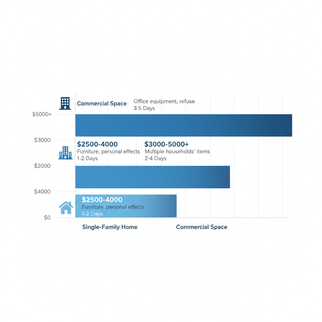 Horizontal bar chart comparing average foreclosure cleanout costs by property type in Brooklyn, including single-family homes, multi-unit apartments, and commercial spaces