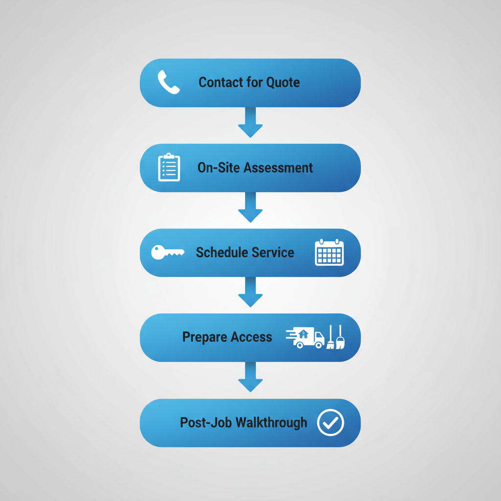 Vertical diagram illustrating the six-step process to initiate an estate cleanout in NYC for real estate agents.