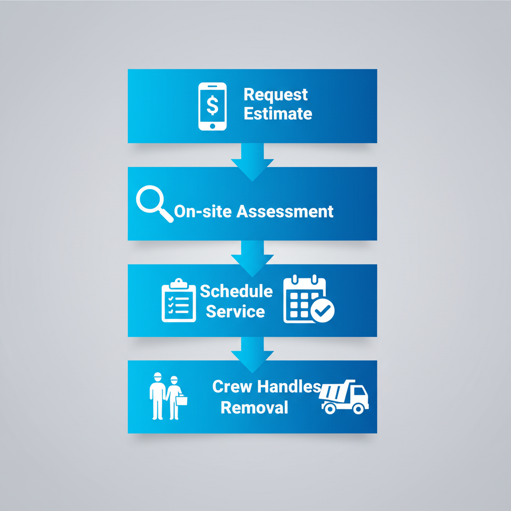 Vertical process flow diagram illustrating four steps for junk pickup service in New York City
