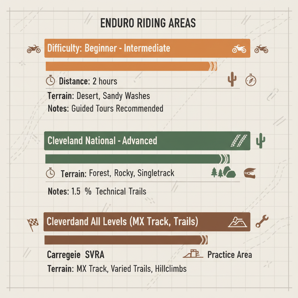 Horizontal bar chart comparing enduro riding areas near San Diego by difficulty and distance