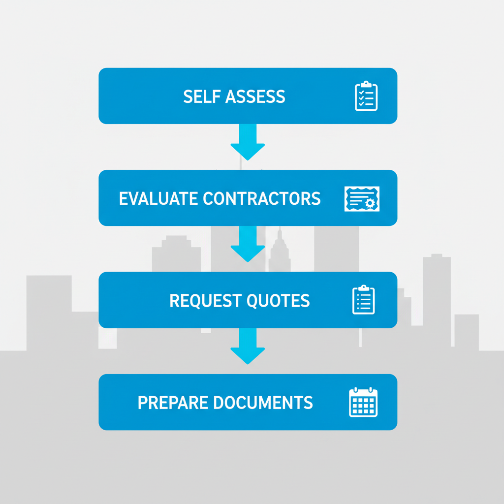 Vertical process flow diagram illustrating five key steps to begin a roofing project in Shreveport