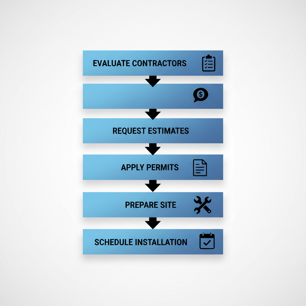 Vertical process flow diagram outlining five steps to begin a roofing project in Bossier City with icons and labels.