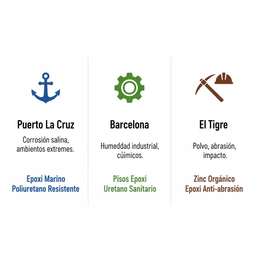 Infografía comparativa de desafíos industriales y soluciones de recubrimientos en Anzoátegui